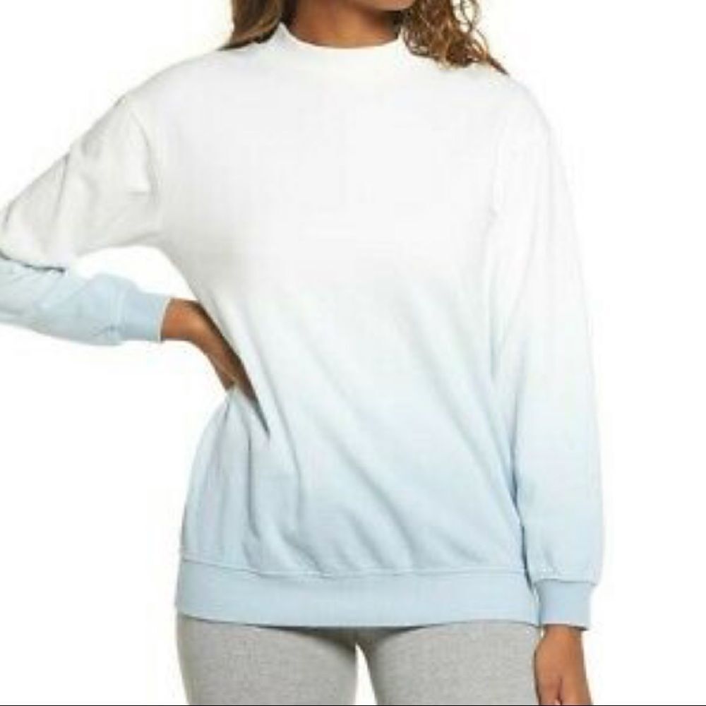 Nordstrom BP. Ombre Sweatshirt Dip Dye Cotton Blend Longline Crewneck White/Blue
